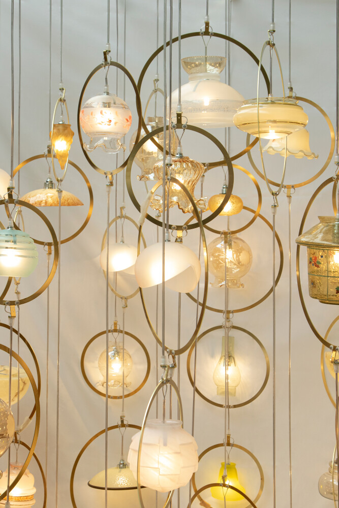 productFoldlampshadesstringlampballparentF Old Lampshade chandelier o detail jpg